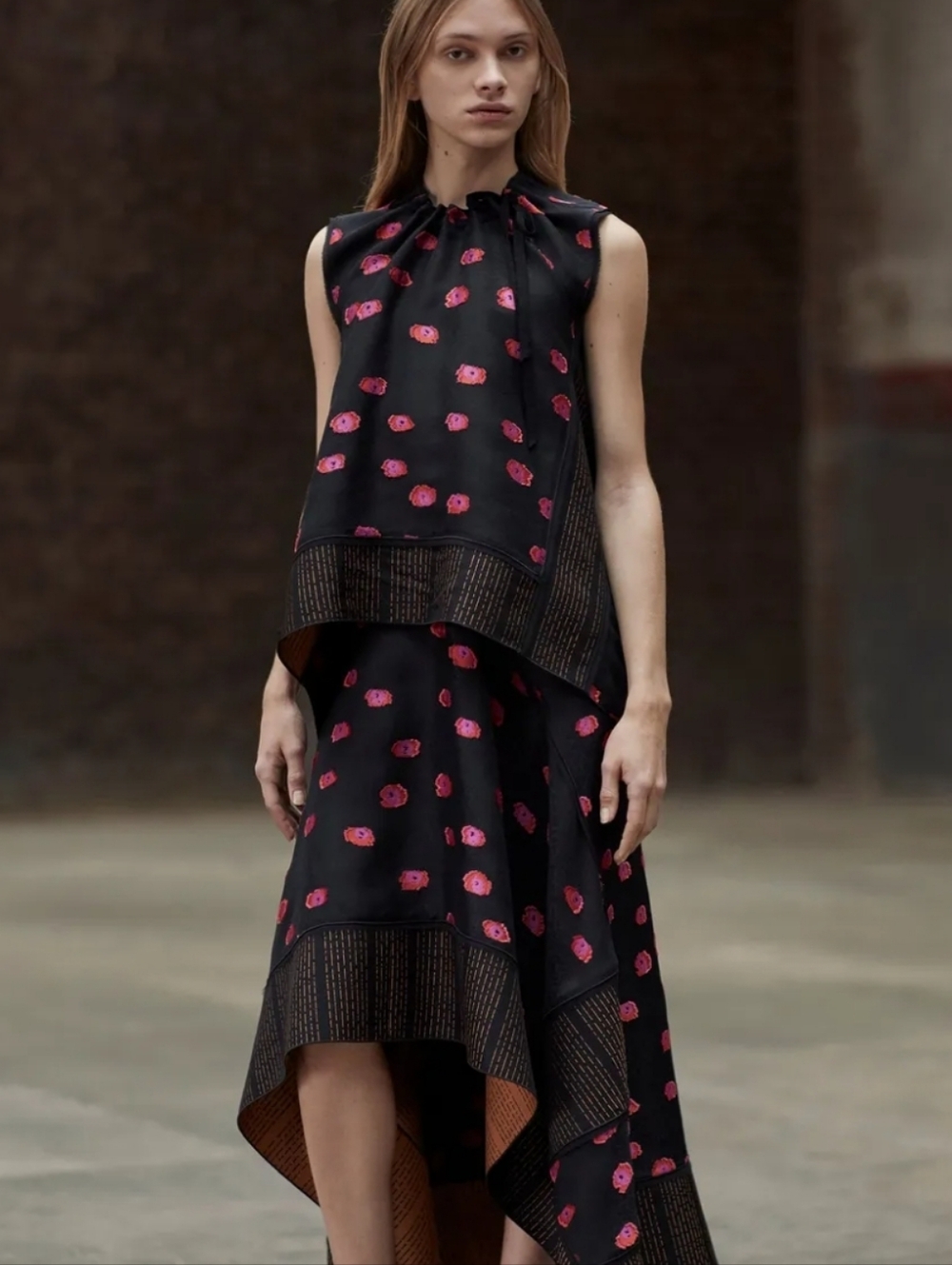 Proenza Schouler Black Blouse with Pink  Floral Embroidery Size 2